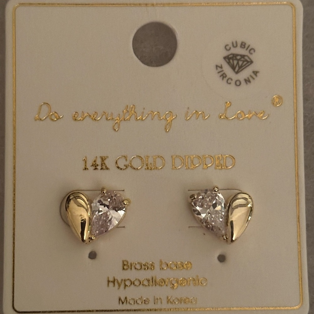 Heart Shaped Earrings - 14K Gold Dipped Heart Stud Earrings - Picture 3 of 8
